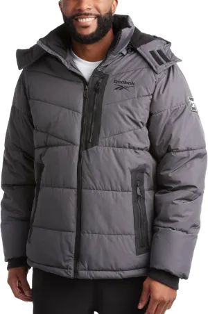 Reebok Mens Puffer Jacket - Heavyweight Quilted Parka Mens Jacket with Hood - Weather Resistant Ski Winter Jackets for Men