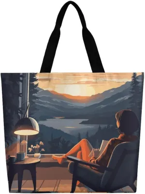 Relax And Read Tote Bag Large Reusable Grocery Bag Fasion Handbag Women Casual Shoulder Bag for Office Shopping Travel