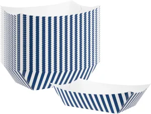 Restaurantware Bio Tek 1 Pound Food Boats, 50 Disposable Paper Food Trays - Heavy-Duty, Greaseproof, Striped Paper Food Boats, For Snacks, Appetizers, Or Treats, Use At Parties Or Carnivals