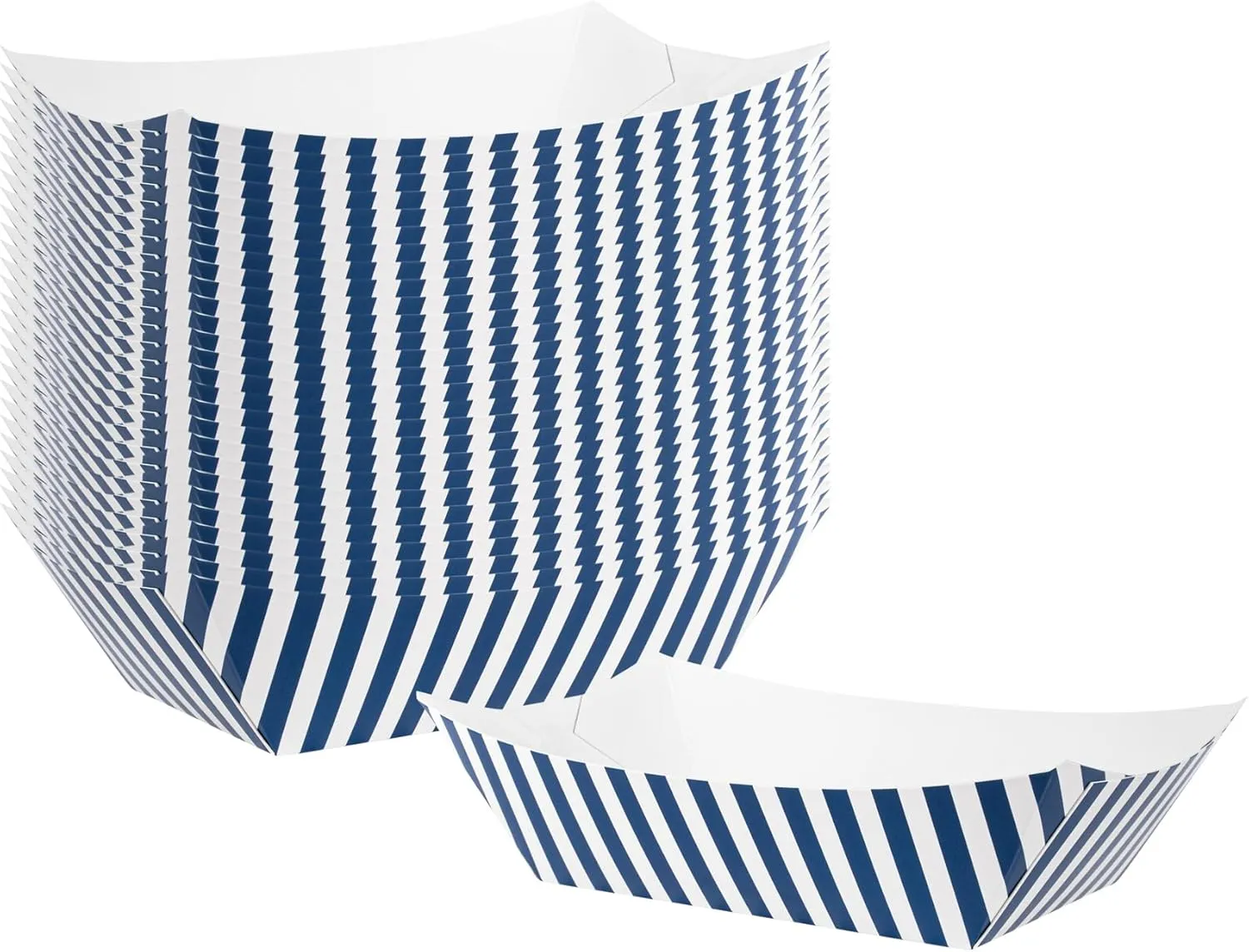 Restaurantware Bio Tek 1 Pound Food Boats, 50 Disposable Paper Food Trays - Heavy-Duty, Greaseproof, Striped Paper Food Boats, For Snacks, Appetizers, Or Treats, Use At Parties Or Carnivals