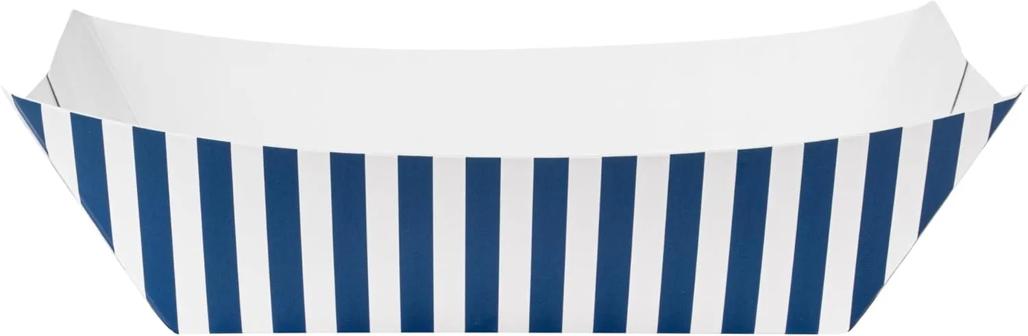 Restaurantware Bio Tek 1 Pound Food Boats, 50 Disposable Paper Food Trays - Heavy-Duty, Greaseproof, Striped Paper Food Boats, For Snacks, Appetizers, Or Treats, Use At Parties Or Carnivals