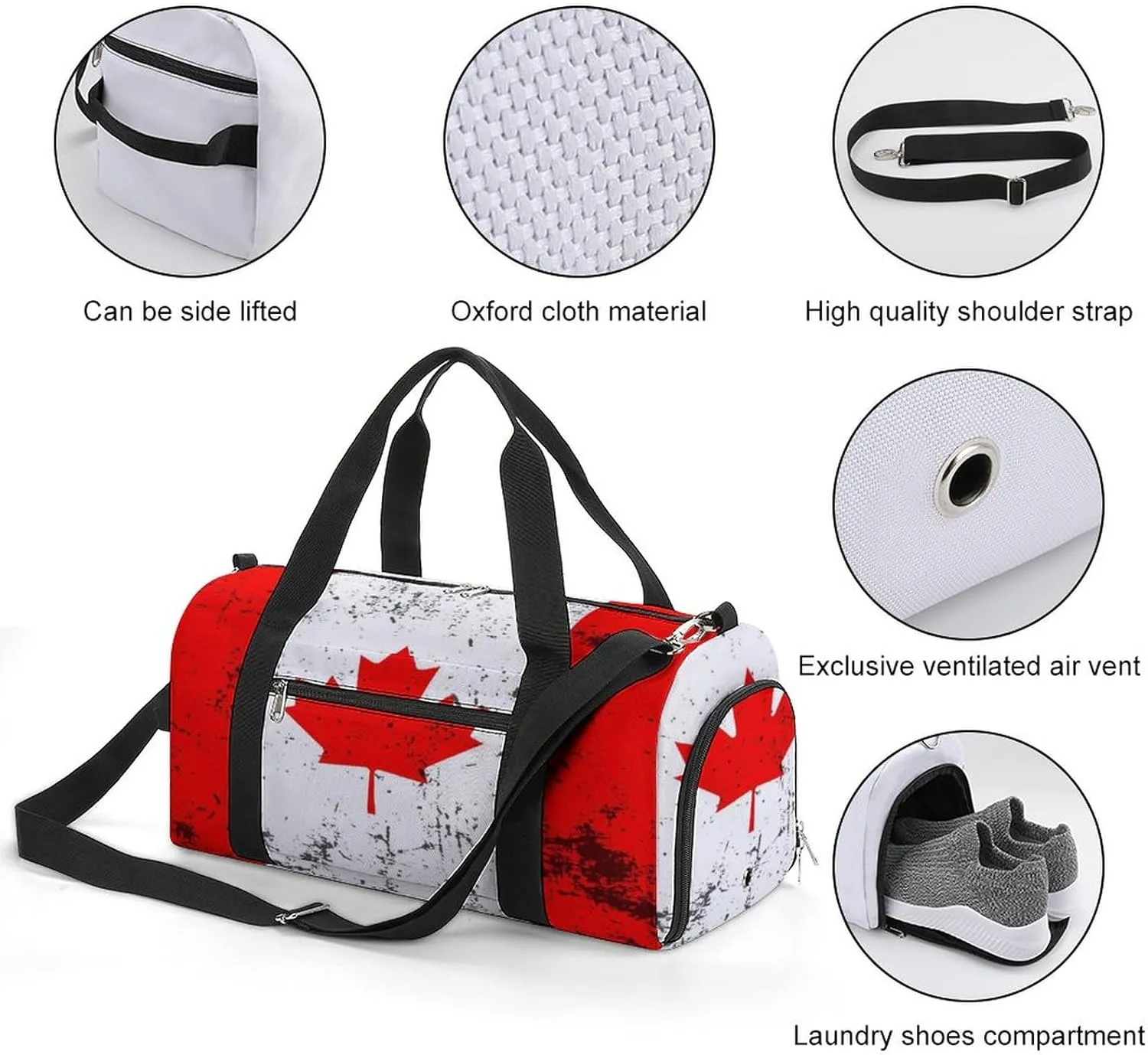 Retro Canadian Flag Gym Bag-Workout Organizer with Water Resistant Compartments for Gym Lovers