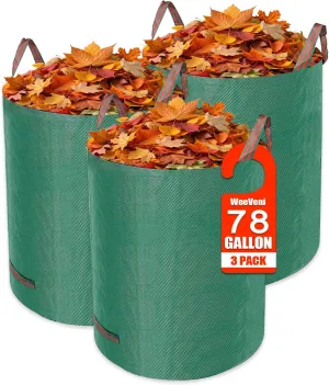 Reusable Yard Waste Bags, 3 Pack 78 Gallons Standable Garden Leaf Bags with Carry Handles, Heavy Duty Water-Resistant Collapsible Trash Bags for Lawn Debris Leaves Grass Clippings