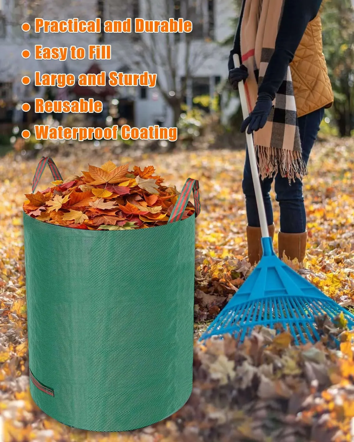 Reusable Yard Waste Bags, 3 Pack 78 Gallons Standable Garden Leaf Bags with Carry Handles, Heavy Duty Water-Resistant Collapsible Trash Bags for Lawn Debris Leaves Grass Clippings