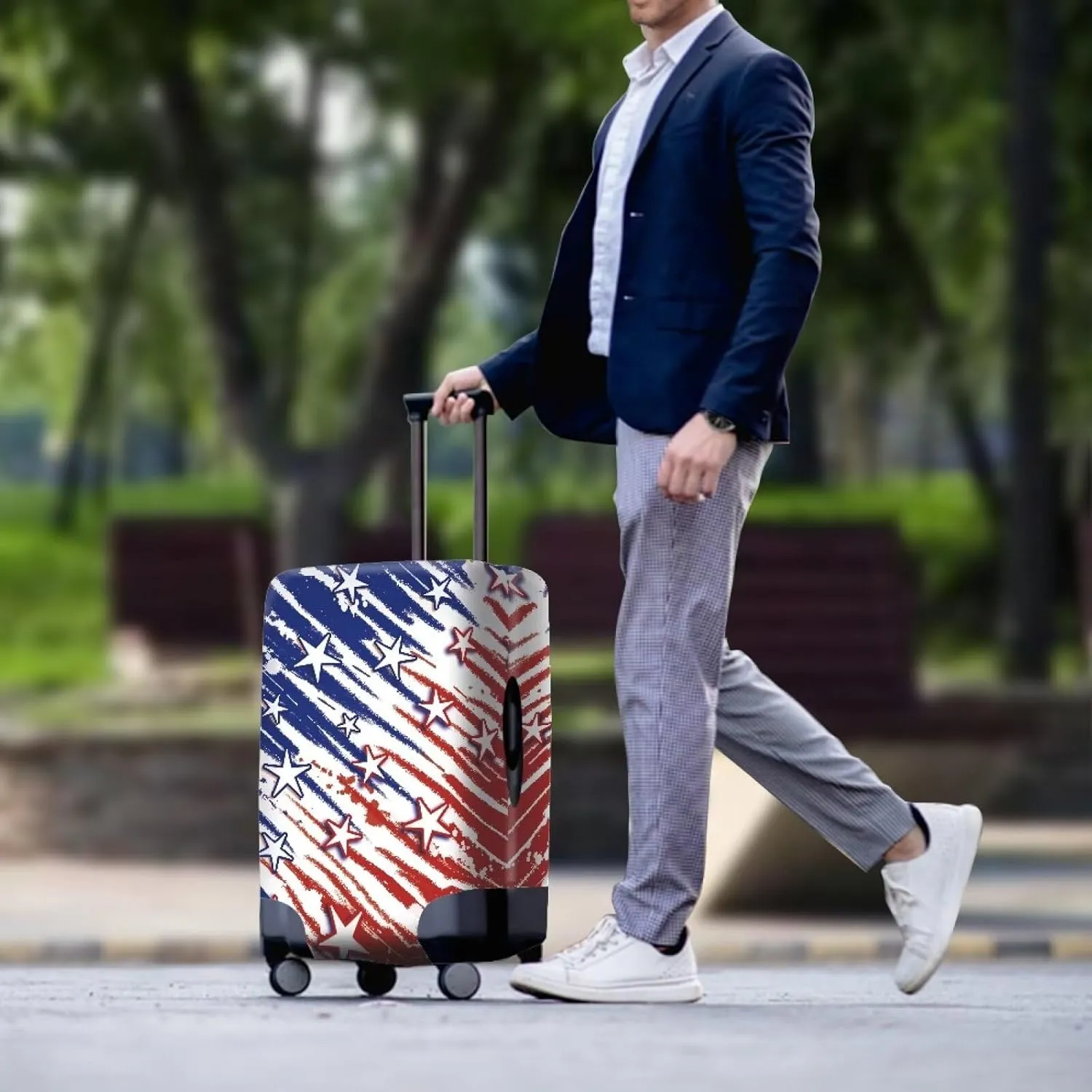 Reusable Zipper Suitcase Cover, Fashion Suitcase Protective Covers Anti-Theft & Acratchproof Travel Baggage Protector for Luggage Travel Cases American Flag