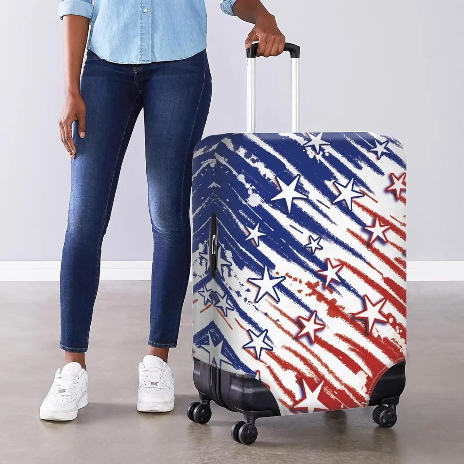 Reusable Zipper Suitcase Cover, Fashion Suitcase Protective Covers Anti-Theft & Acratchproof Travel Baggage Protector for Luggage Travel Cases American Flag