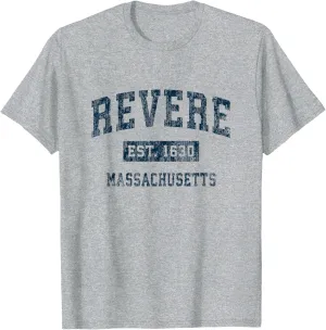 Revere Massachusetts MA Vintage Sports Design Navy Print T-Shirt