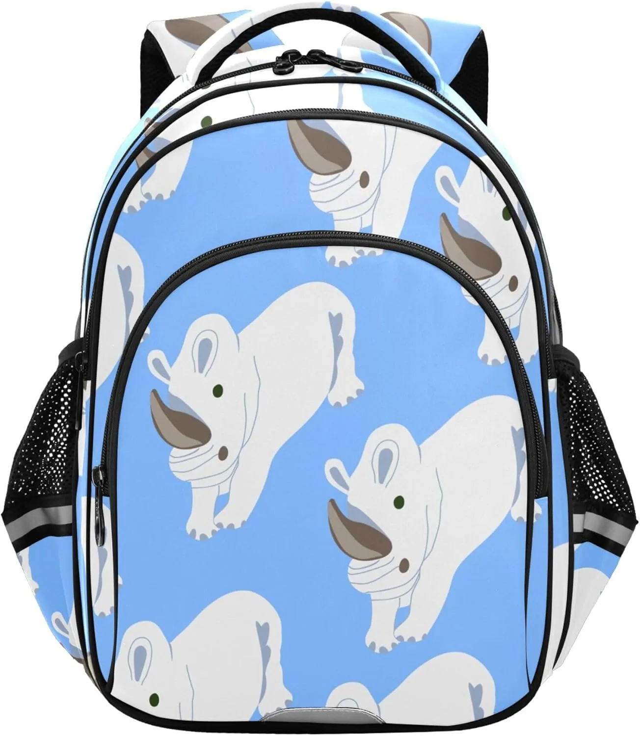 Rhinoceros Cute Blue Backpack for School Book Bag Laptop Tablet Backpack Work Travel Computer Bag with Reflective Stripes
