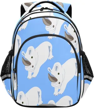 Rhinoceros Cute Blue Backpack for School Book Bag Laptop Tablet Backpack Work Travel Computer Bag with Reflective Stripes