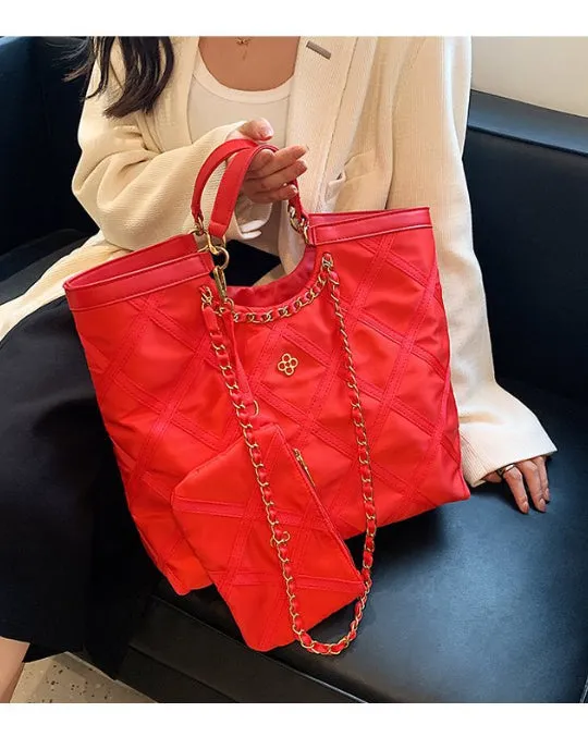 Rhombus Design High capacity Big Shoulder &Mini Bag Set