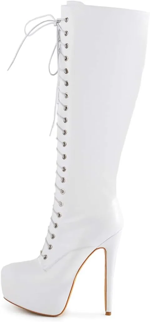 Richealnana Women's Men's Platform Lace Up Zipper Side Knee High Boots