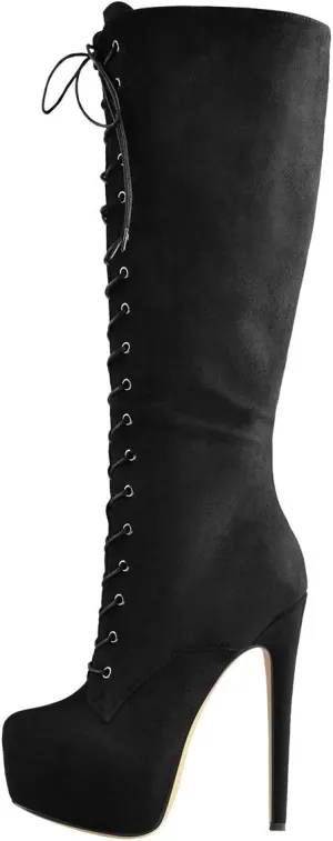 Richealnana Women's Men's Platform Lace Up Zipper Side Knee High Boots