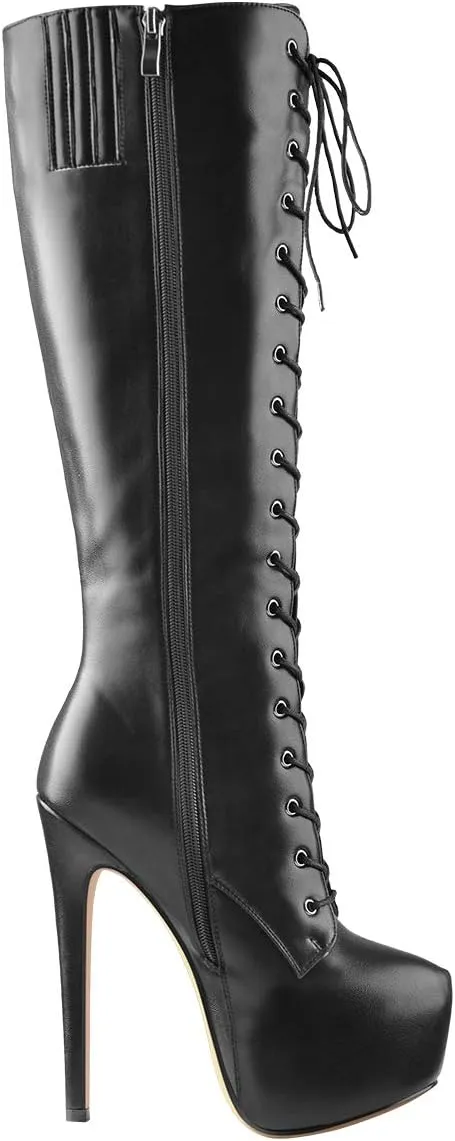 Richealnana Women's Men's Platform Lace Up Zipper Side Knee High Boots