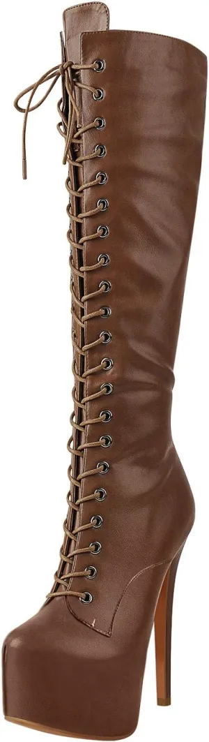 Richealnana Women's Men's Platform Lace Up Zipper Side Knee High Boots