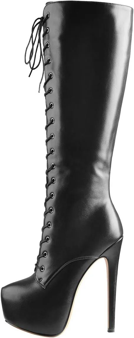 Richealnana Women's Men's Platform Lace Up Zipper Side Knee High Boots