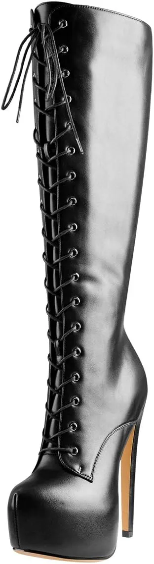 Richealnana Women's Men's Platform Lace Up Zipper Side Knee High Boots