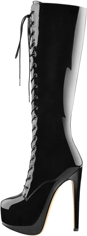Richealnana Women's Men's Platform Lace Up Zipper Side Knee High Boots