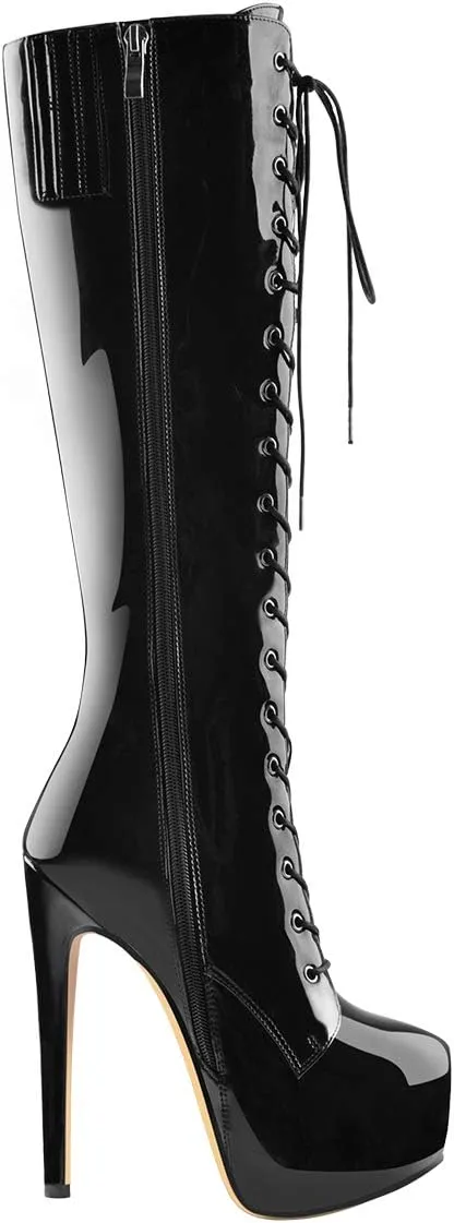 Richealnana Women's Men's Platform Lace Up Zipper Side Knee High Boots