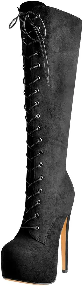 Richealnana Women's Men's Platform Lace Up Zipper Side Knee High Boots