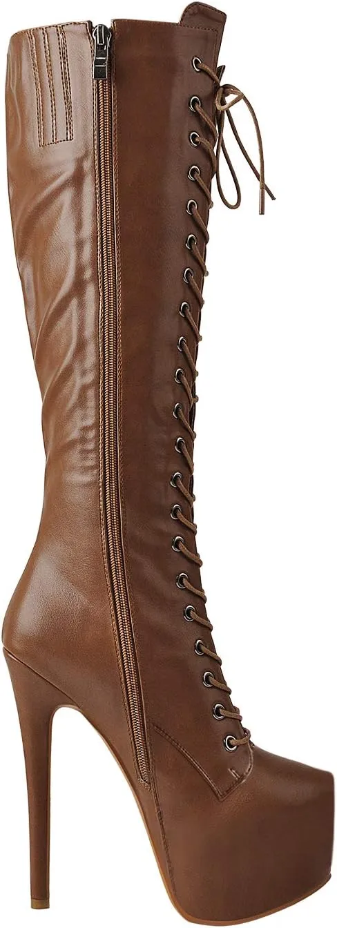 Richealnana Women's Men's Platform Lace Up Zipper Side Knee High Boots