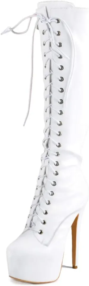 Richealnana Women's Men's Platform Lace Up Zipper Side Knee High Boots