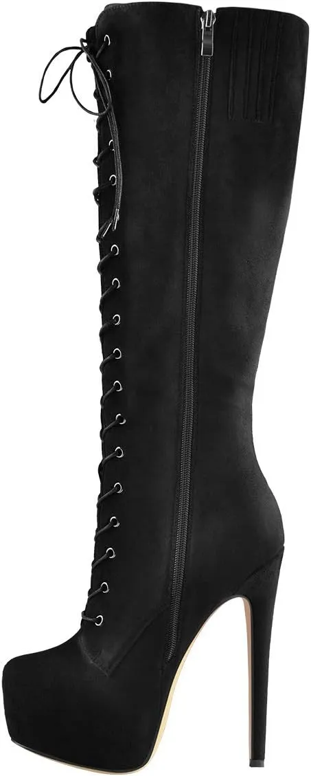 Richealnana Women's Men's Platform Lace Up Zipper Side Knee High Boots
