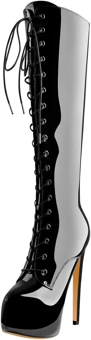 Richealnana Women's Men's Platform Lace Up Zipper Side Knee High Boots