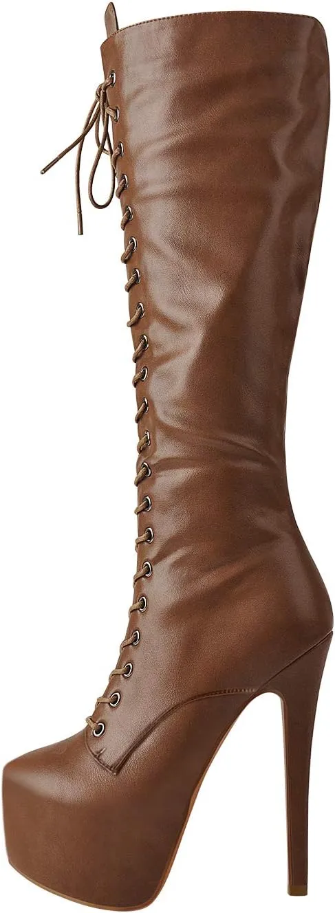 Richealnana Women's Men's Platform Lace Up Zipper Side Knee High Boots