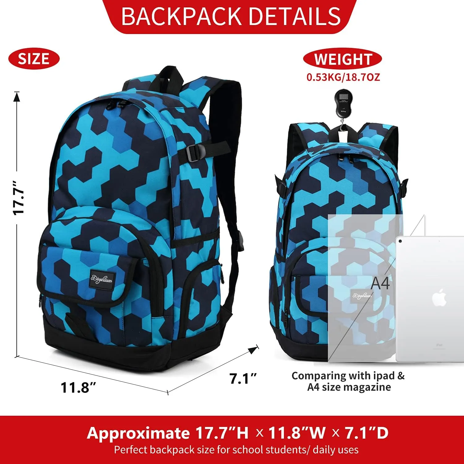 rickyh style School Backpack Travel Bag for Men & Women Lightweight College Back Pack with Laptop Compartmen