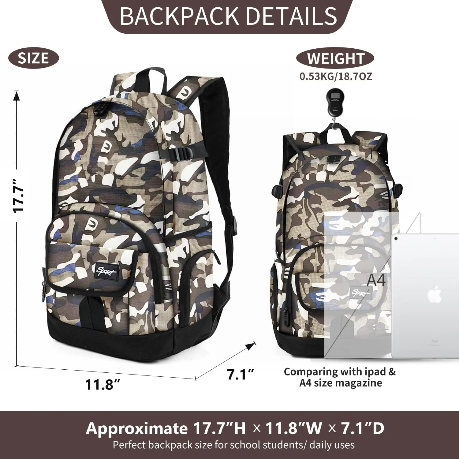 rickyh style School Backpack Travel Bag for Men & Women Lightweight College Back Pack with Laptop Compartmen