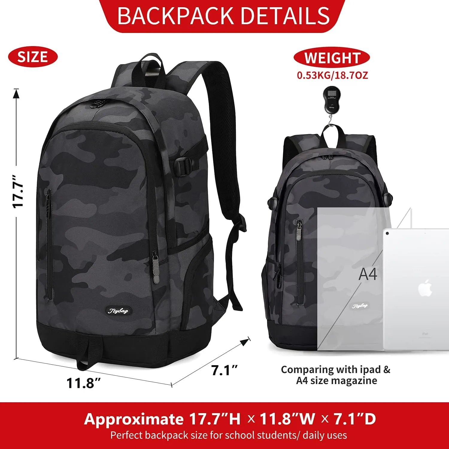 rickyh style School Backpack Travel Bag for Men & Women Lightweight College Back Pack with Laptop Compartmen