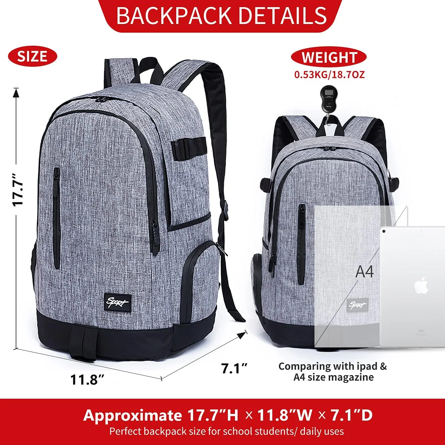 rickyh style School Backpack Travel Bag for Men & Women Lightweight College Back Pack with Laptop Compartmen