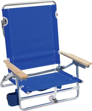 Rio Brands 5 Position Classic Lay Flat Beach Chair with Backpack Straps, Polyester, Blue, 8.5"