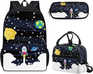 Rocket Launch Children's Backpack 3-Piece Set Girls School Backpack Schoolbag Laptop Bookbag Insulated Lunch Tote Bag Purse Teens Boys Kids
