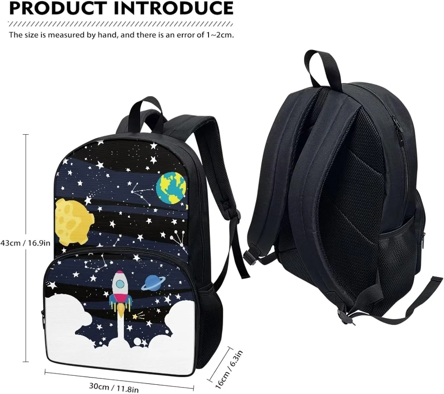 Rocket Launch Children's Backpack 3-Piece Set Girls School Backpack Schoolbag Laptop Bookbag Insulated Lunch Tote Bag Purse Teens Boys Kids