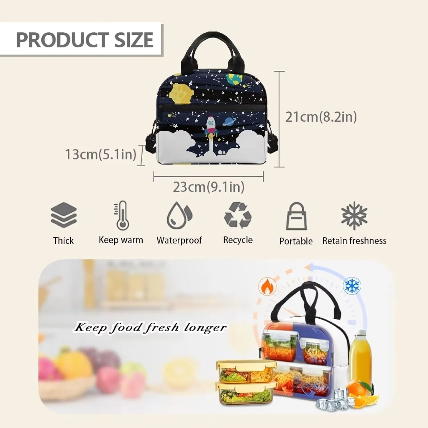 Rocket Launch Children's Backpack 3-Piece Set Girls School Backpack Schoolbag Laptop Bookbag Insulated Lunch Tote Bag Purse Teens Boys Kids