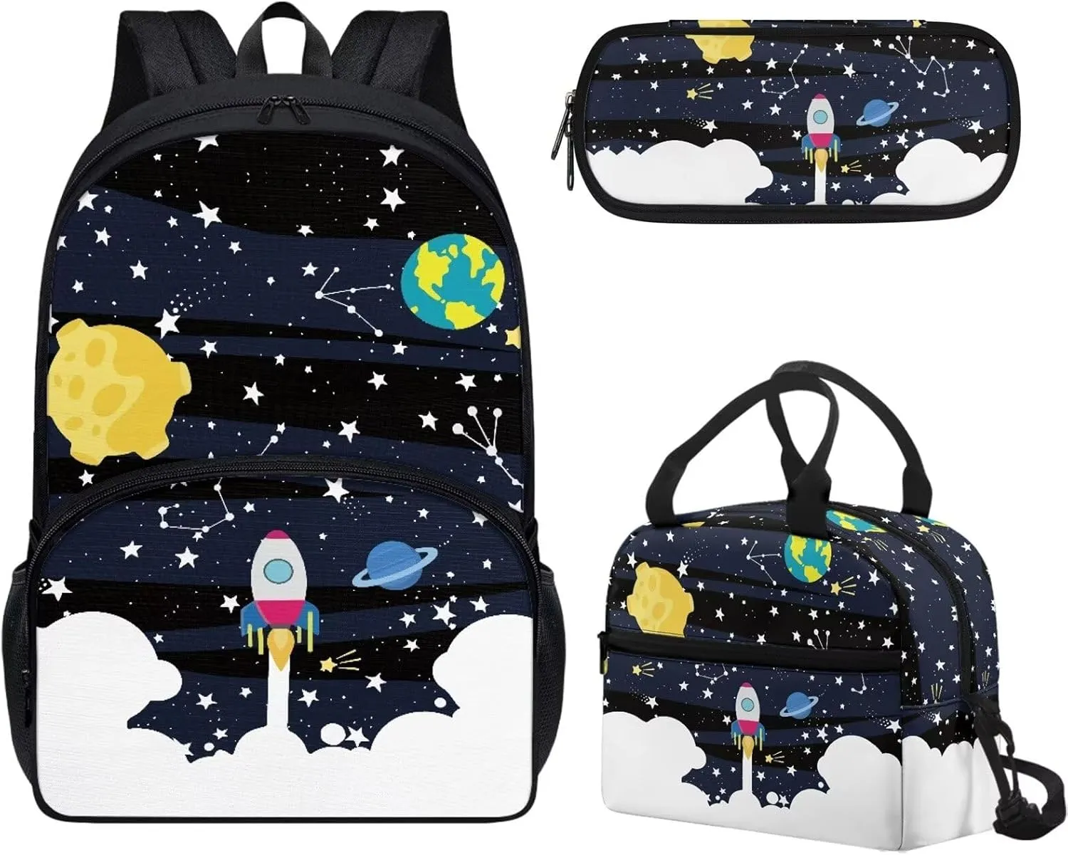 Rocket Launch Children's Backpack 3-Piece Set Girls School Backpack Schoolbag Laptop Bookbag Insulated Lunch Tote Bag Purse Teens Boys Kids