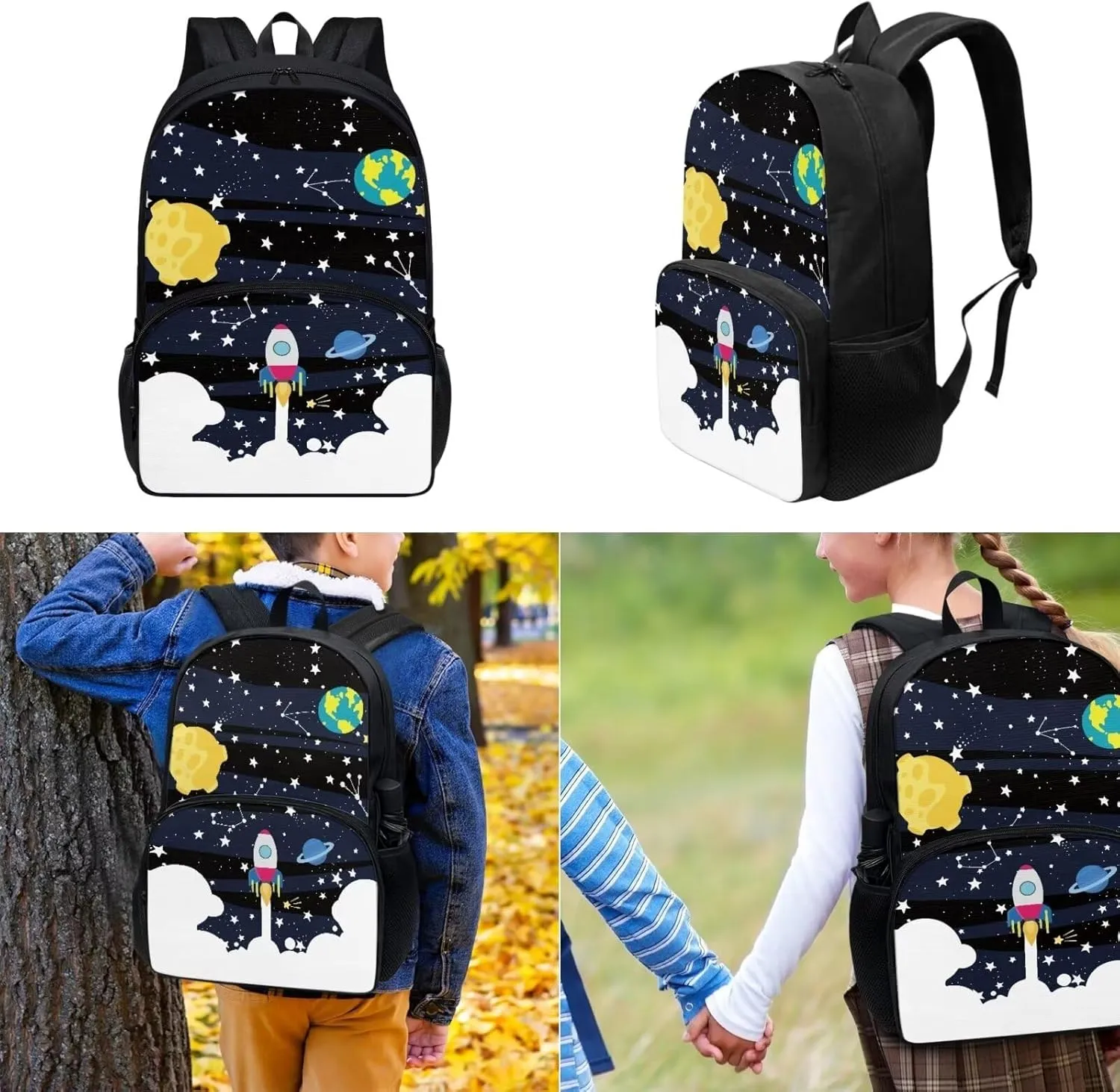 Rocket Launch Children's Backpack 3-Piece Set Girls School Backpack Schoolbag Laptop Bookbag Insulated Lunch Tote Bag Purse Teens Boys Kids