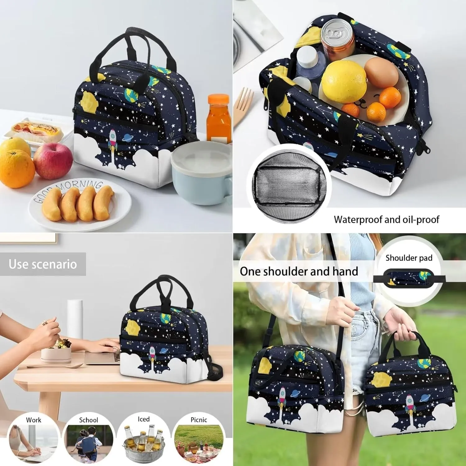 Rocket Launch Children's Backpack 3-Piece Set Girls School Backpack Schoolbag Laptop Bookbag Insulated Lunch Tote Bag Purse Teens Boys Kids