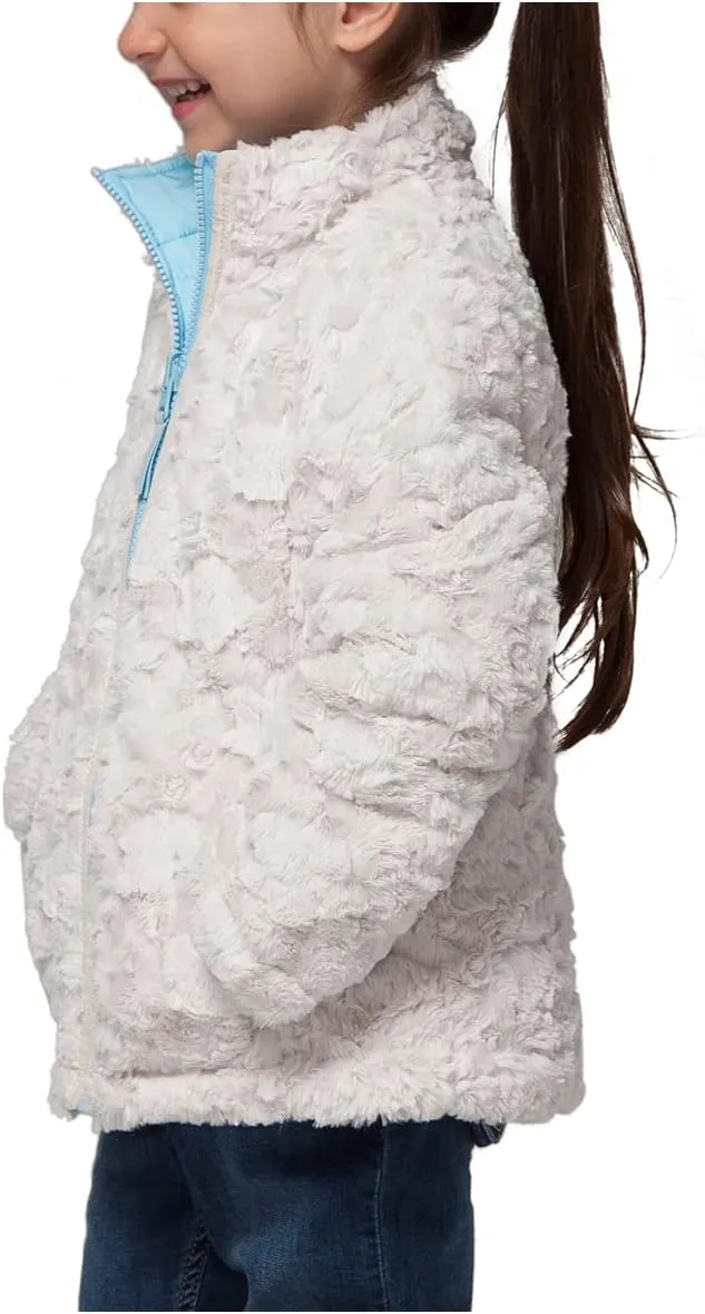 Rokka&Rolla Girls' Reversible Water-Resistant Teddy Sherpa Fleece Puffer Jacket Winter Coat