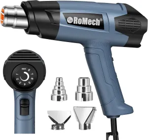 ROMECH Heat Gun, Heavy Duty Fast Heating, Variable Control 120°F~1200°F (50℃-500℃) 4 Nozzles Heat Gun for Crafting, Shrink Tubing,Vinyl Wrap (Blue)