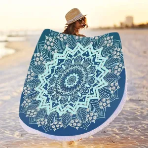 RosieLily Round Mandala Beach Towel, Microfiber Hippie Boho Extra Large Sand Proof Quick Dry Beach Blanket, Circle Pool Picnic Table Mediation Yoga Mat, 59 inch Towel with Tassels Gifts for Women