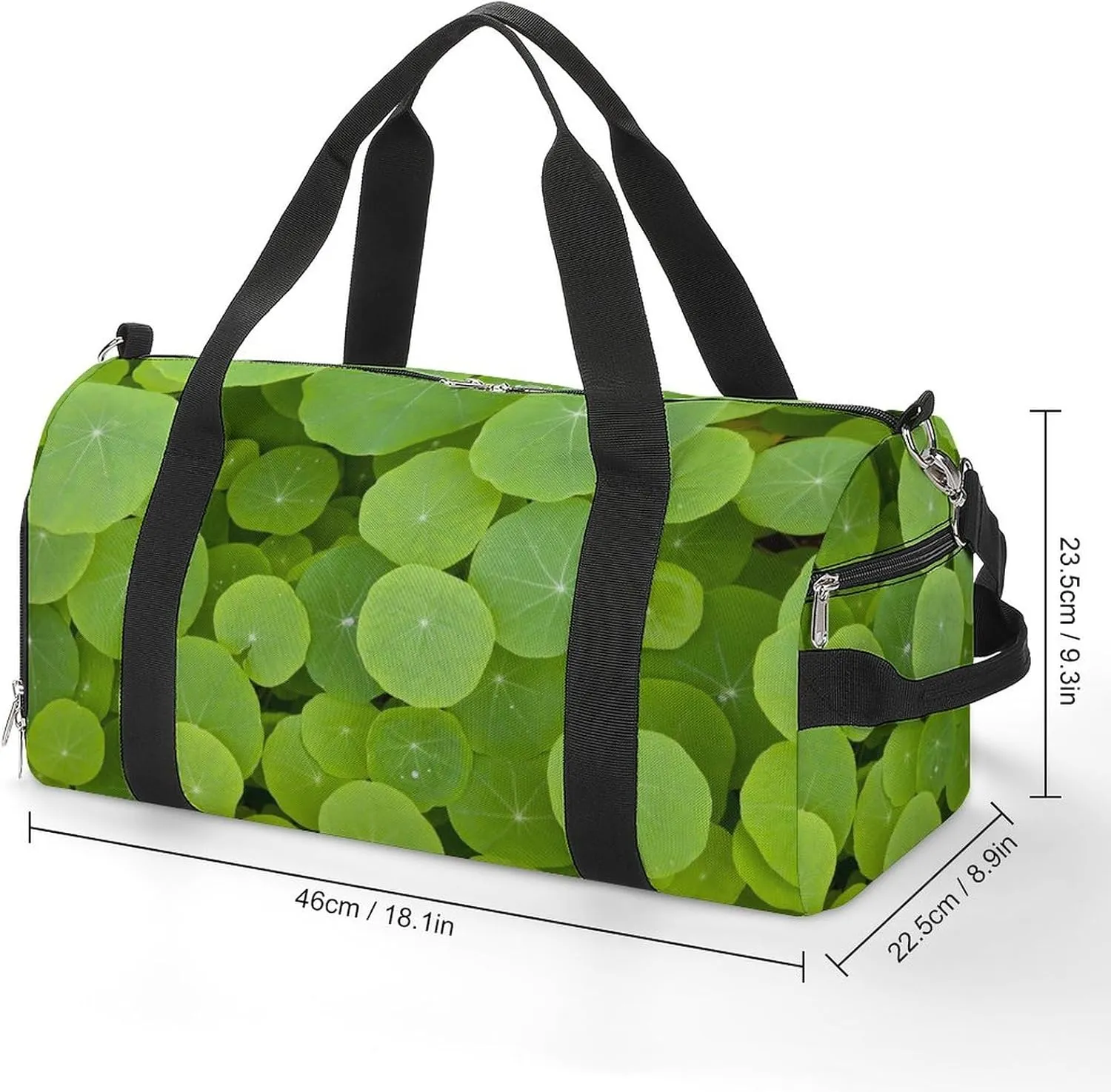 Round Green Leaves Sports Tote Gym Bag for Women Men, Overnight Bag with Shoe Compartment Water Resistant