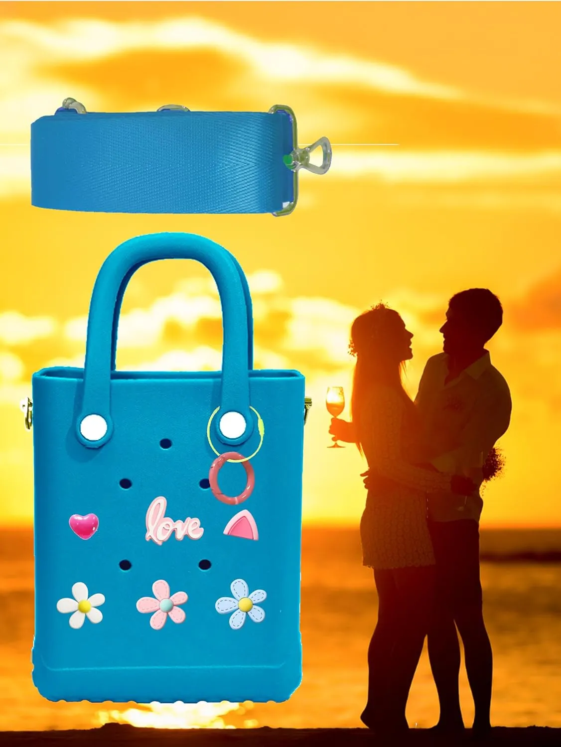 Rubber Beach Bag with Strap, Bitty EVA Tote Bag with 6 Charms