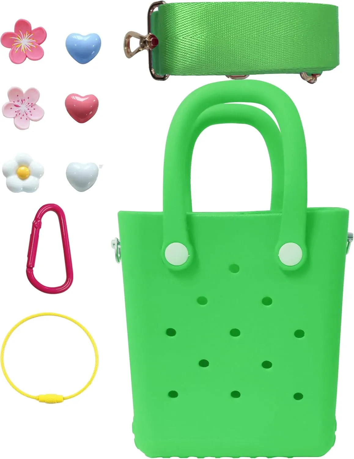 Rubber Beach Bag with Strap, Bitty EVA Tote Bag with 6 Charms