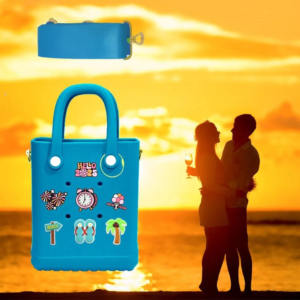 Rubber Beach Bag with Strap, Bitty EVA Tote Bag with 6 Charms