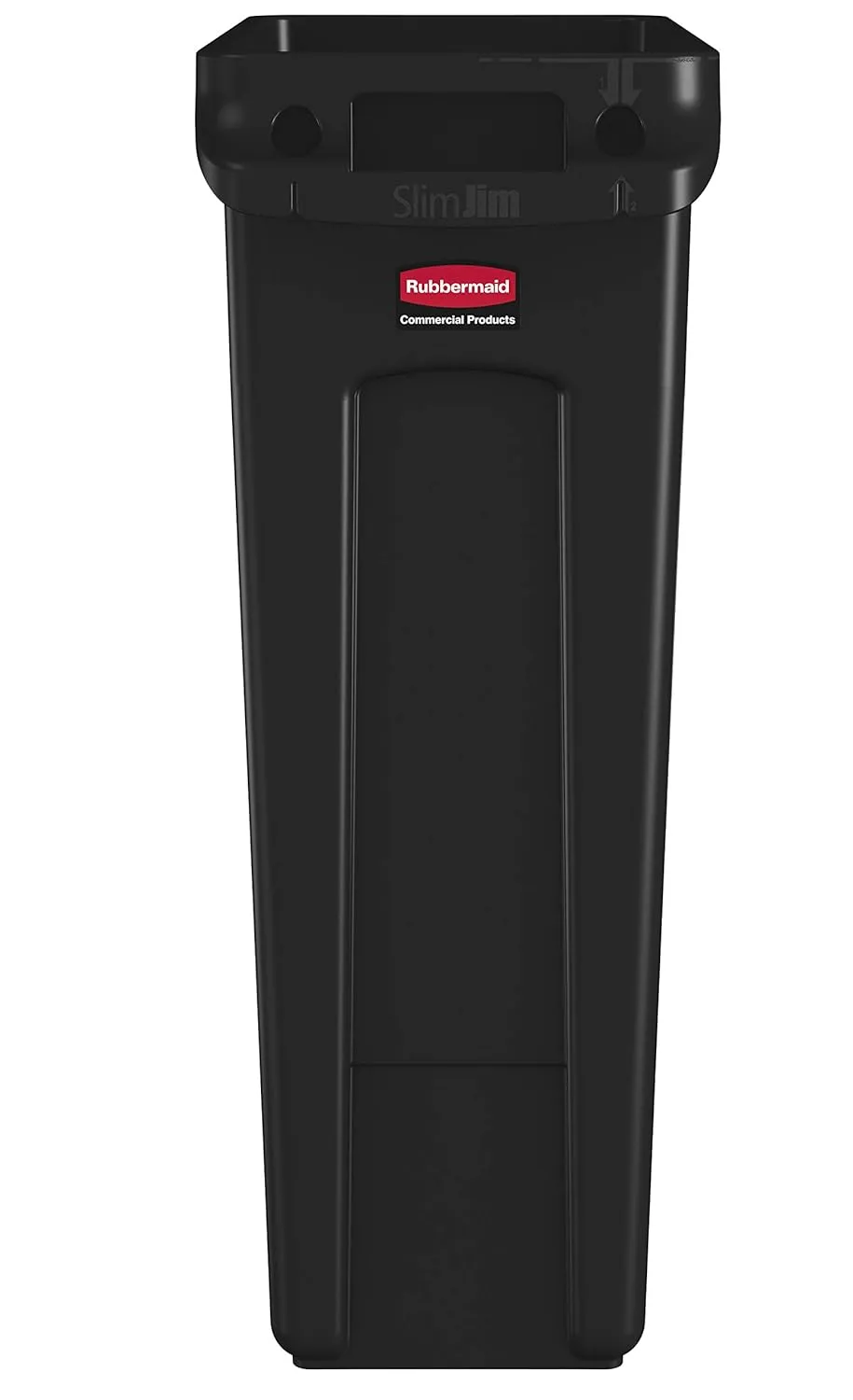 Rubbermaid Commercial Products Slim Jim Plastic Rectangular Trash/Garbage Can With Venting Channels, 23 Gal, Black, for Kitchen/Office/Workspace