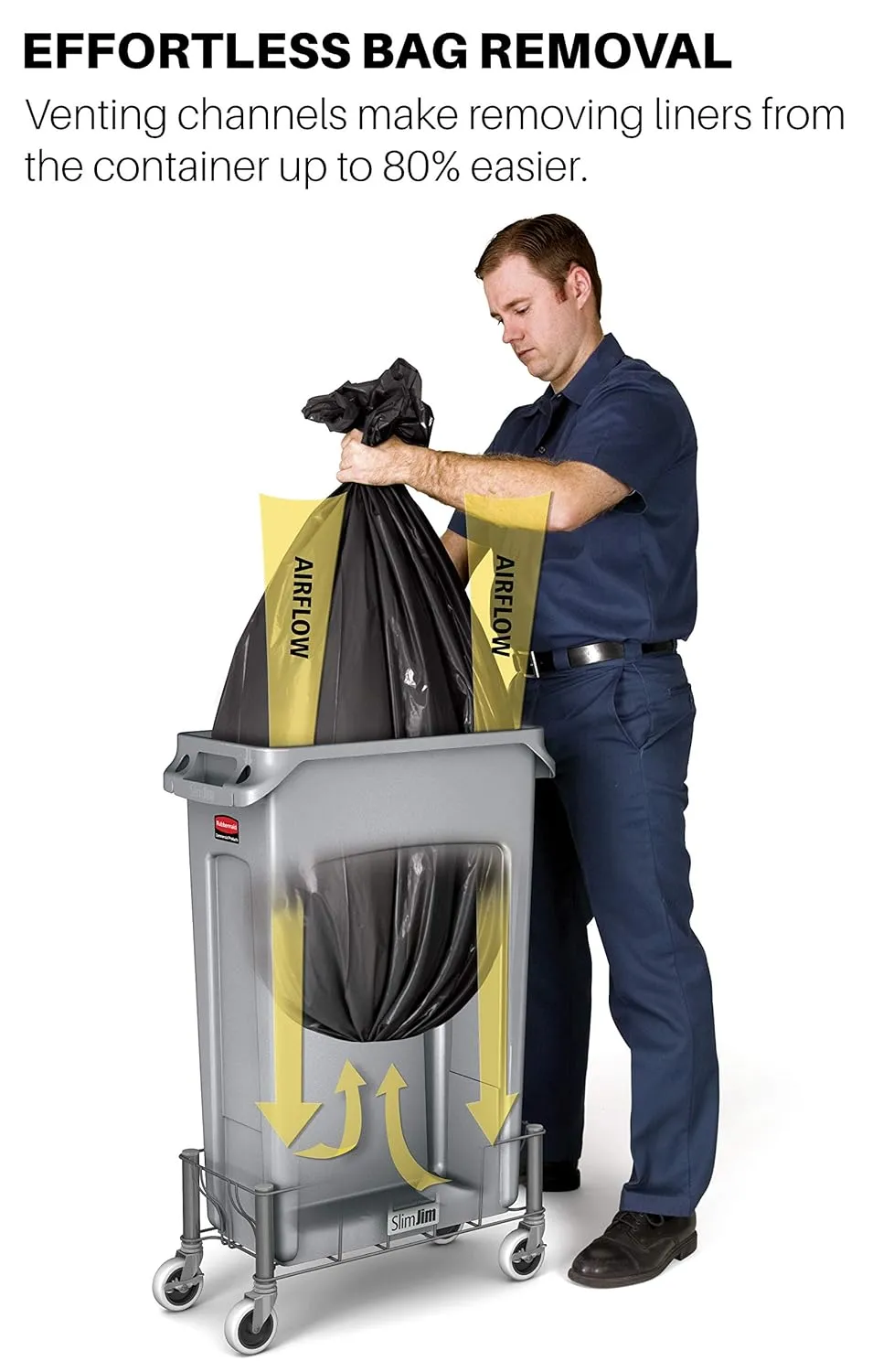 Rubbermaid Commercial Products Slim Jim Plastic Rectangular Trash/Garbage Can With Venting Channels, 23 Gal, Black, for Kitchen/Office/Workspace