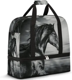 Running Horse Travel Duffel Bag, Sport Gym Bag with Shoe Compartment Shoulder weekender Bag Foldable Overnight Bag for Women Men
