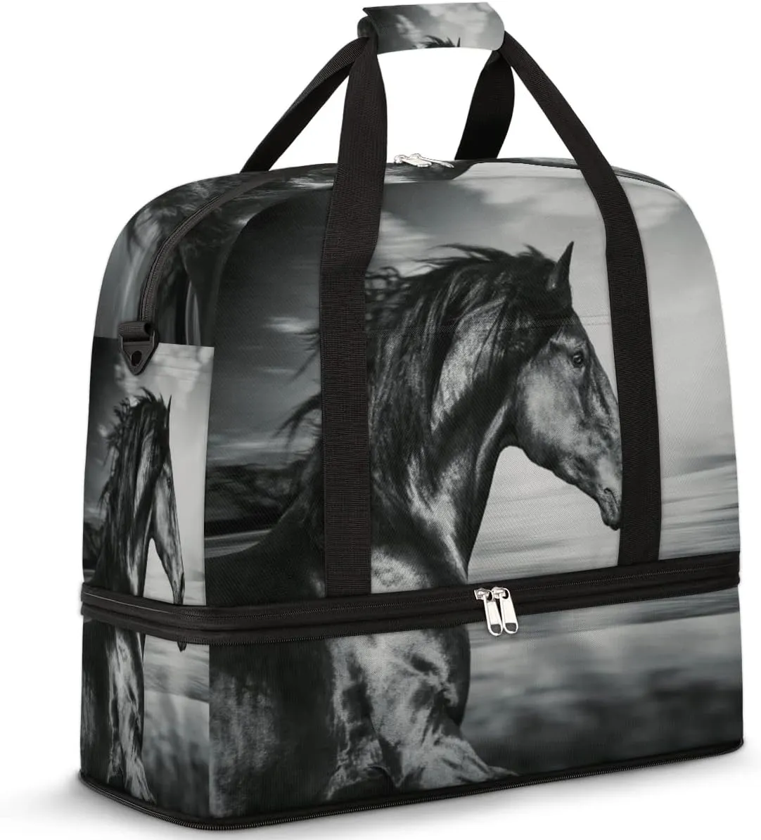 Running Horse Travel Duffel Bag, Sport Gym Bag with Shoe Compartment Shoulder weekender Bag Foldable Overnight Bag for Women Men